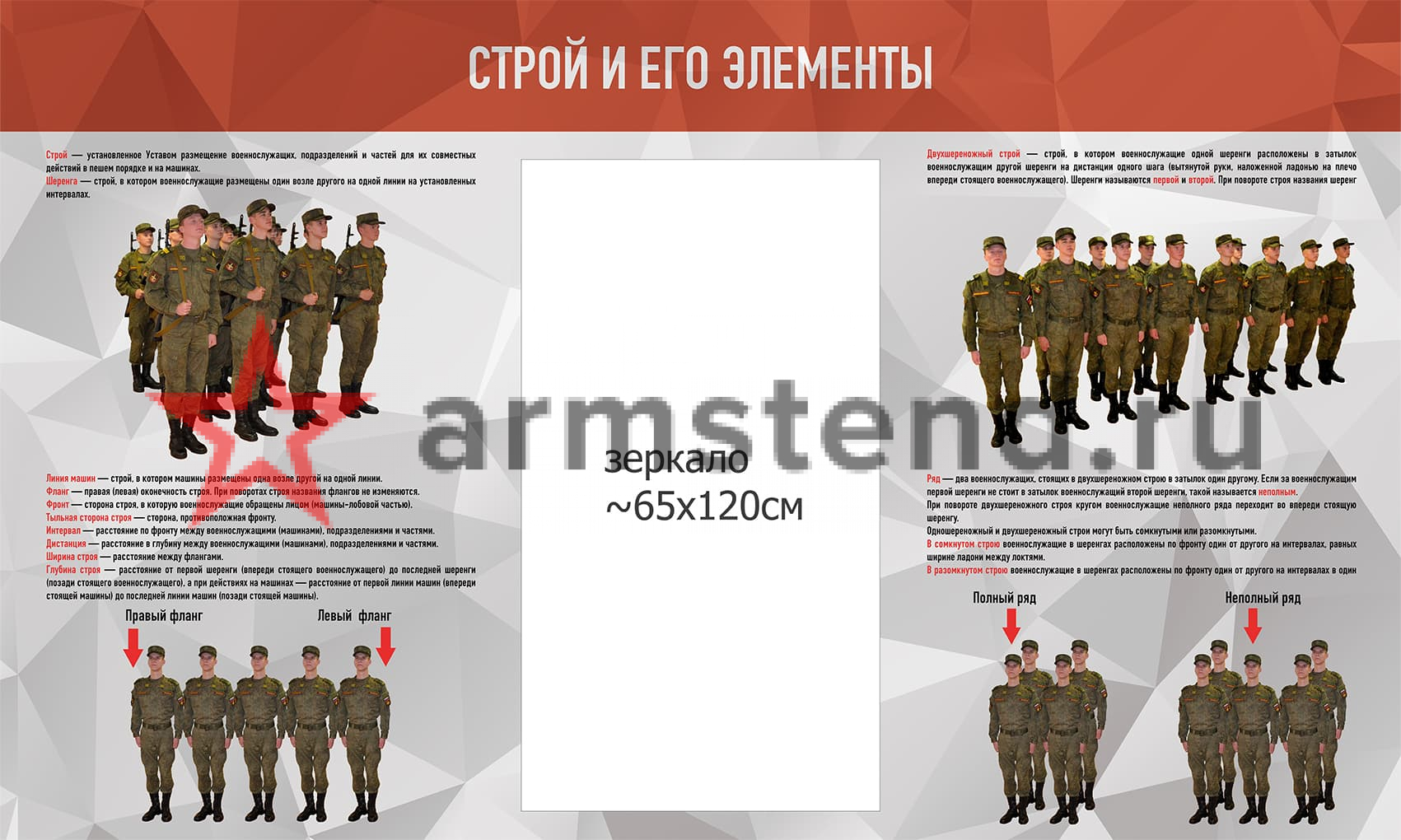 Стенд "Строй и его элементы" 250х150см с зеркалом